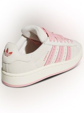 adidas Campus Suede Little Girls Sneakers in White & Pink